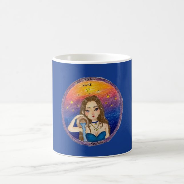 Vattumannen Astrologi Flicka i Blå Stjärnhimmel Kaffemugg (Center)