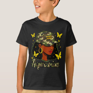 Vattumannen Drottning Svart Kvinna Camo Hatt Födel T Shirt