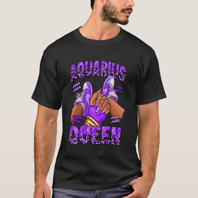 Vattumannen Tjej Stjärntecken Födelsedag Afro Drot T Shirt (Framsida)