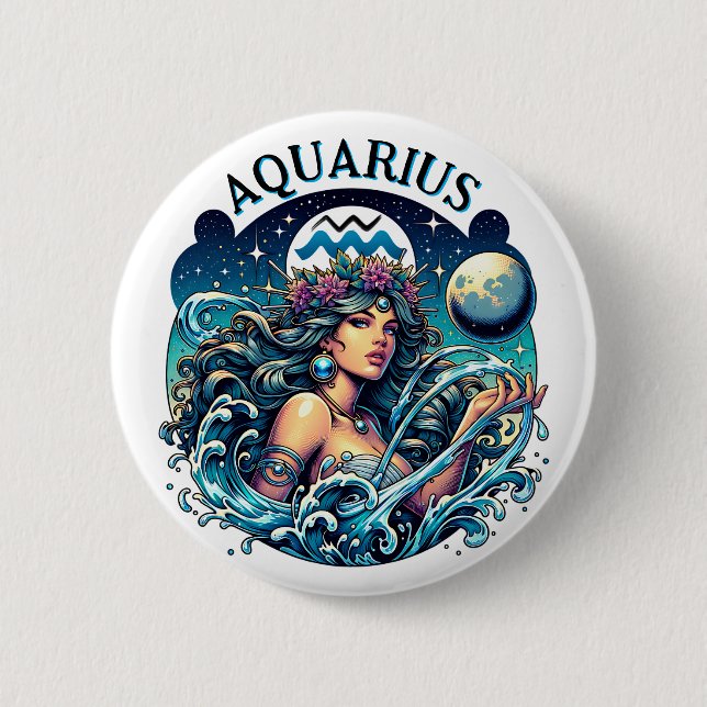 Vattumannens astrologi Vacker kvinna  Knapp (Framsida)