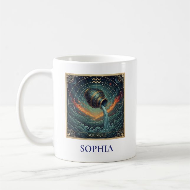 Vattumannens Blå Celestiala Zodiaken Kaffemugg (Vänster)