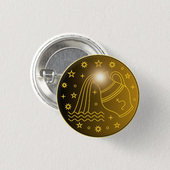 Vattumannens stjärntecken Emblem | Minimalt Celest Knapp (Framsida & baksida)