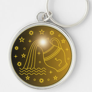 Vattumannens stjärntecken Emblem Minimalt Celest Rund Silverfärgad Nyckelring
