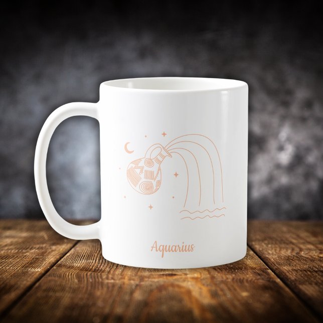 Vattumannens stjärntecken Linjekonst Vit Persika Kaffemugg (Skapare uppladdad)