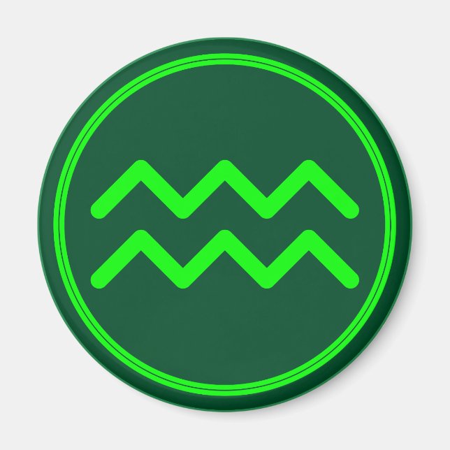 Vattumannens stjärntecken symbol grön kontrast magnet (Framsidan)
