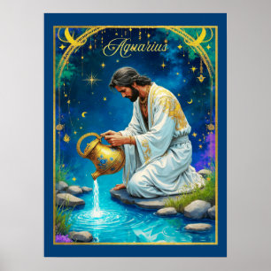 Vattumannens stjärntecken under en stjärnklar himm poster
