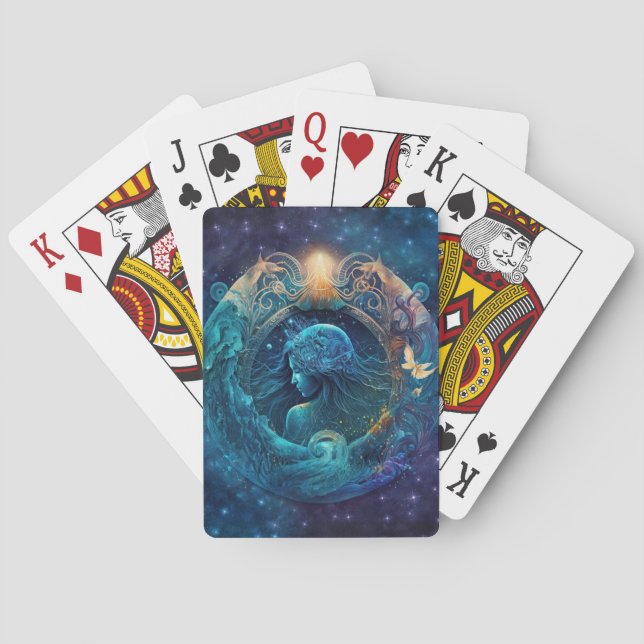 Vattumannens stjärntecken vattenfärgdesign casinokort (Baksidan)