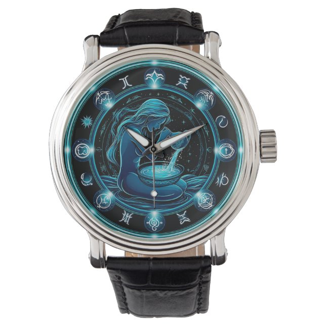 Vattumannens tecken vacker digital illustration armbandsur (Framsida)