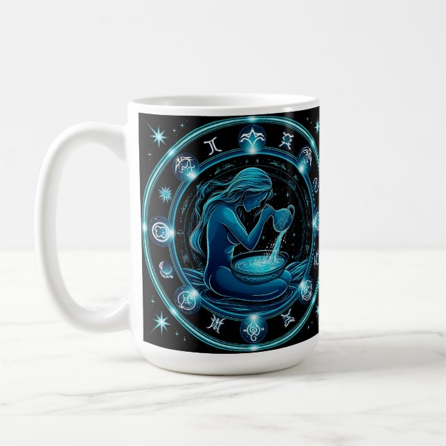 Vattumannens tecken Vacker digital illustration Kaffemugg (Vänster)