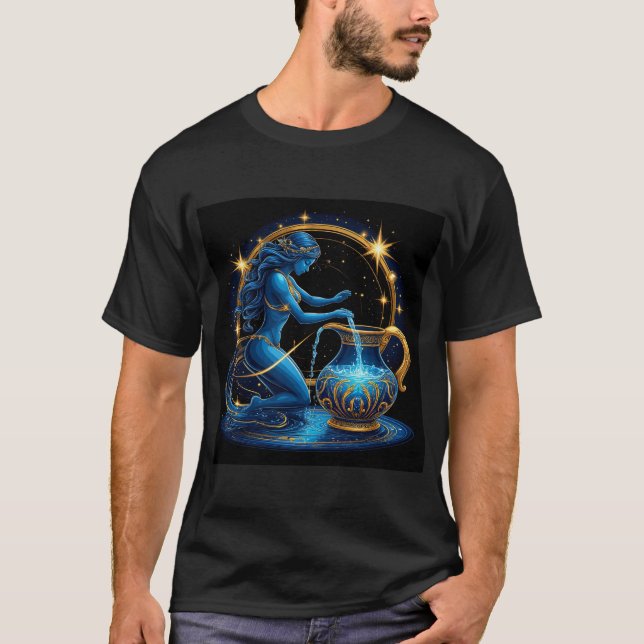 Vattumannens tecken vacker digital illustration t shirt (Framsida)