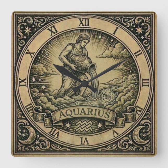 Vattumannens vintage stjärntecken väggklocka (Framsida)