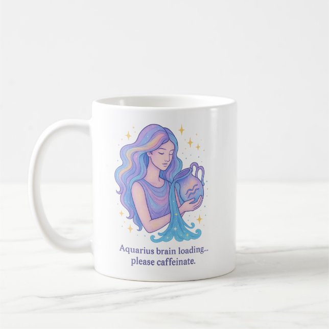 Vattumannens Zodiakmugg – Hjärnan laddar, vänligen Kaffemugg (Vänster)