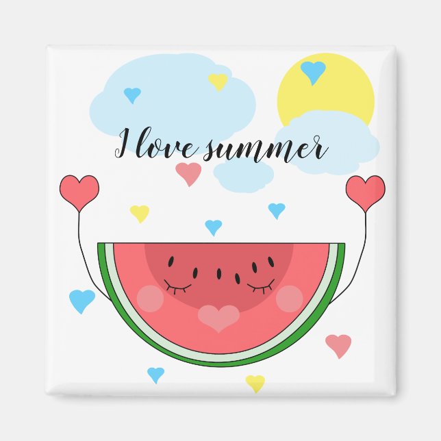 Vattumelon skiva, text, "Jag älskar sommar", Magnet (Framsidan)