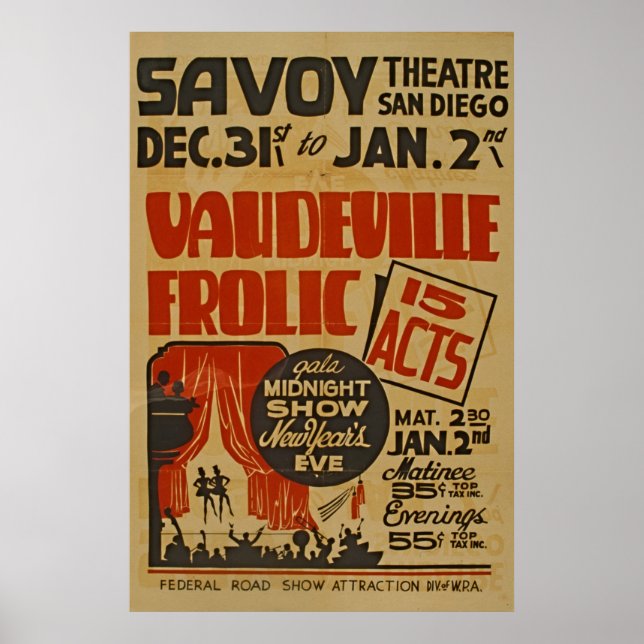 Vaudeville Frolic 15 Acts Gala Midnight Show WPA Poster (Framsidan)