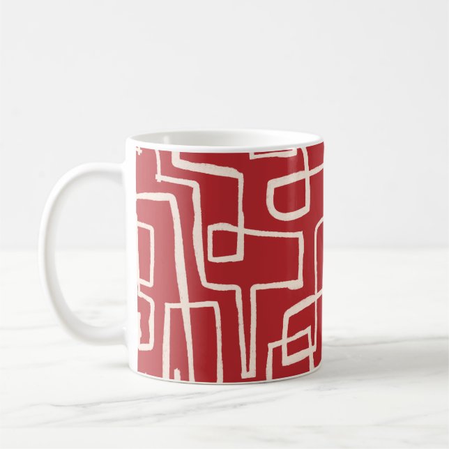 Väv Sip Röd Vit Kaffemugg (Vänster)