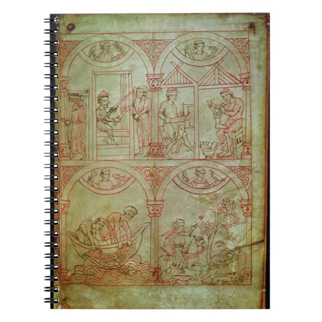 Vävare för Codex 507 fol.2r, skomakare, fiskare Anteckningsbok Med Spiral (Framsidan)