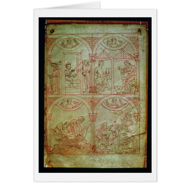 Vävare för Codex 507 fol.2r, skomakare, fiskare Hälsningskort (Framsidan)