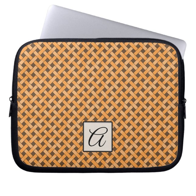 Vävd Gult Rattan på Anpassningsbar Brown med Monog Laptop Sleeve (Framsidan)