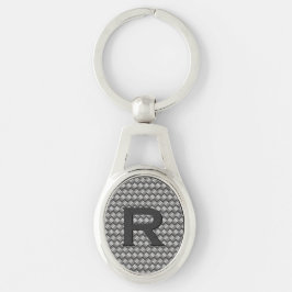 Vävd metallMonogramnyckelring Ovalt Silverfärgad Nyckelring