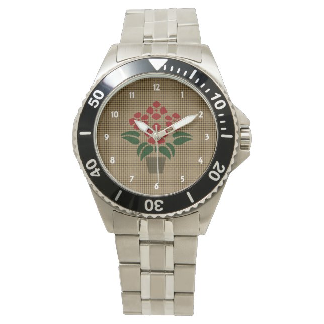 Vävd röd julstjärna armbandsur (Framsida)