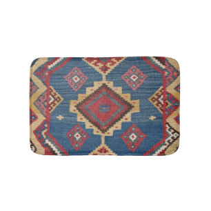 Vävda Kilim-färgade Royal blå Gult Badrumsmatta