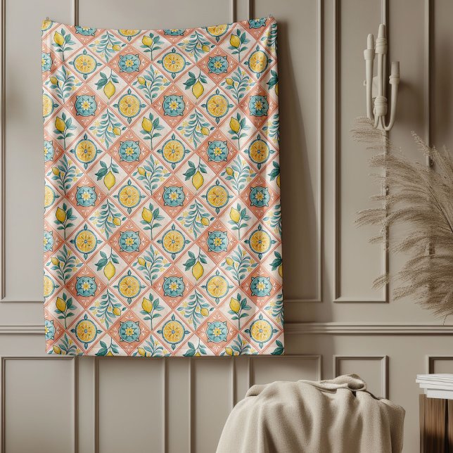 Vävda medelhavsbottnen runt Färg Tones Fleecefilt (Woven Mediterranean Bed Throw Seaside Color Tones Fleece Blanket)