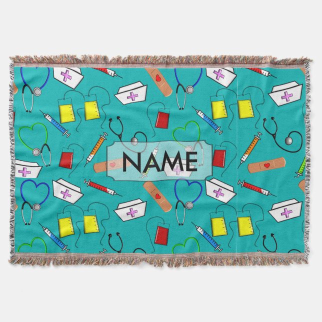 Vävde filtblått Custimizable för sjuksköterska Filt (Framsidan)