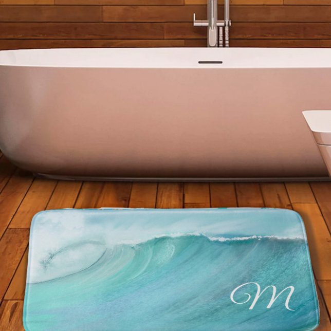 Vave Ocean Aqua Beach Blue Modern Scene Badrumsmatta (Skapare uppladdad)