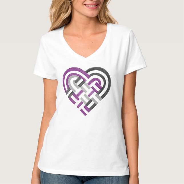 Vävnad Heart Ace ASexuellt Pride Flagga Grått T Shirt (Framsida)