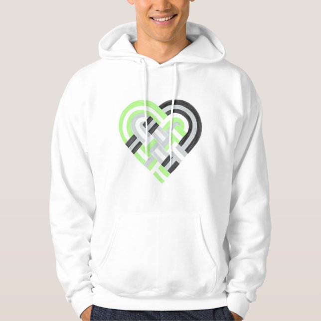 Vävnad Heart Agender Pride Flagga Grönt Grått Blac Hoodie (Framsida)