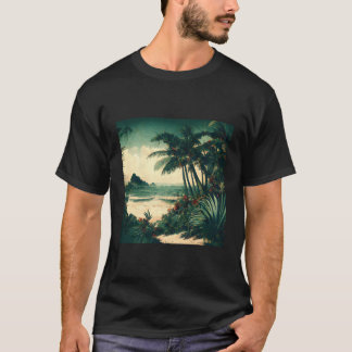 Vävnaturen vid tropisk havsstrand Handflatan Träd T Shirt
