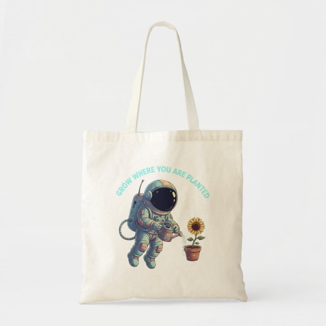 "Väx där du är planterad" Retro Astronaut & Sol Tygkasse (Framsidan)