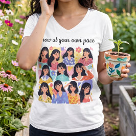 Väx i Din Egen Takt Blommig Kvinnlig Porträtt Tröj T Shirt