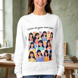 Väx i Din Egen Takt Blommig Kvinnlig Porträtt Tröj T Shirt