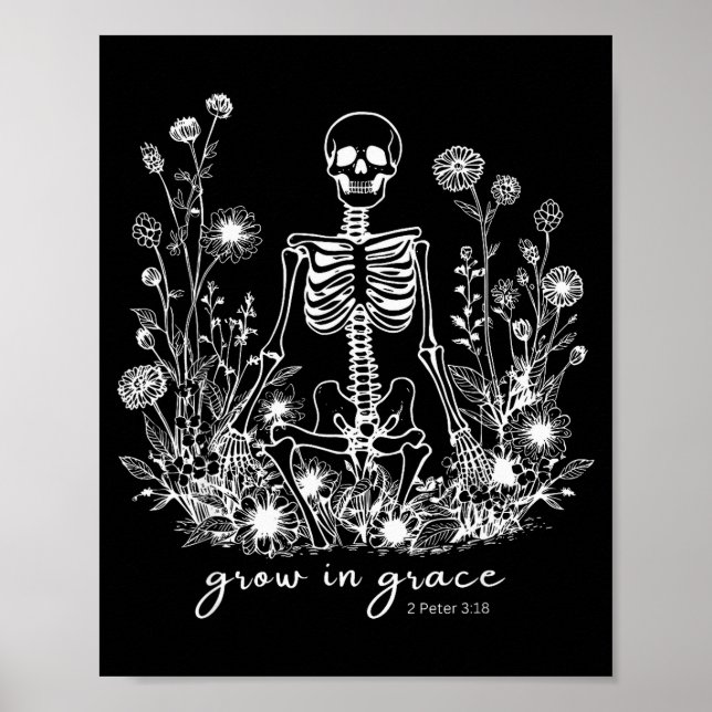 Väx I Grace Blommig Skelett Kristen Religiös  Poster (Framsidan)