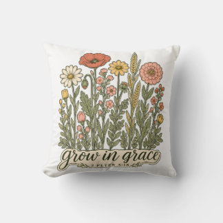 Väx i nåd kristen blomsterbibel vers design kudde
