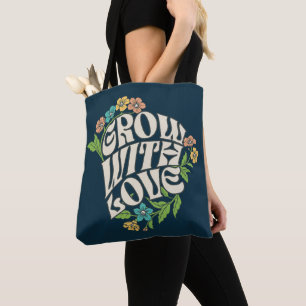 Väx med kärlek blomtypografi tygkasse
