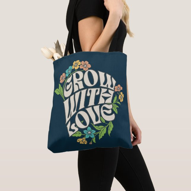 Väx med kärlek blomtypografi tygkasse (Närbild)