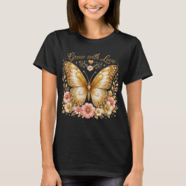 Väx med kärlek Guld Fjäril Blommig Dam T-Shirt