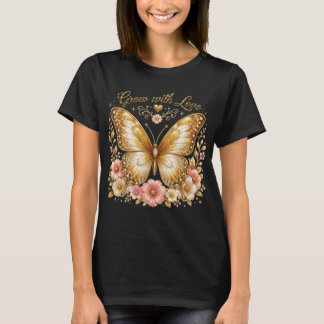 Väx med kärlek Guld Fjäril Blommig Dam T-Shirt