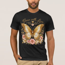 Väx med kärlek Guld Fjäril Blommig Herr T-Shirt 