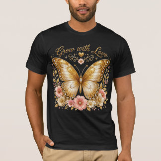 Väx med kärlek Guld Fjäril Blommig Herr T-Shirt