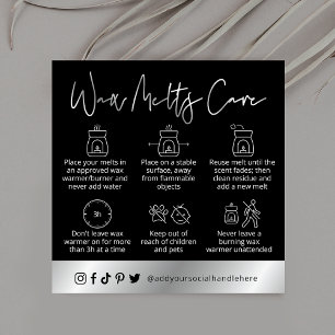 Vax Melts Safety Guide Black & Silver Logotyp Fyrkantigt Visitkort