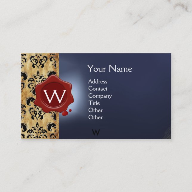 VAX SAL DAMASK PARCHMENT MONOGRAM blå svart svart Visitkort (Framsida)