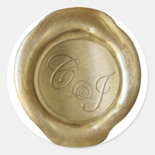 Vax säl Monogram - Guld - C&J - Carrie Anpassnings Runt Klistermärke