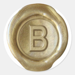 Vax säl Monogram - Guld - fetstil B - Runt Klistermärke