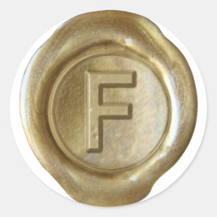 Vax säl Monogram - Guld - fetstil F - Runt Klistermärke
