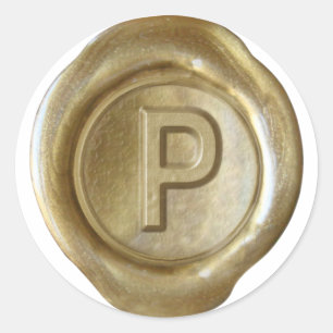 Vax säl Monogram - Guld - fetstil P - Runt Klistermärke