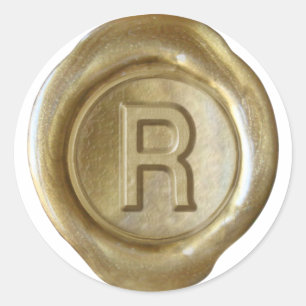 Vax säl Monogram - Guld - fetstil R - Runt Klistermärke