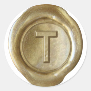 Vax säl Monogram - Guld - fetstil T - Runt Klistermärke
